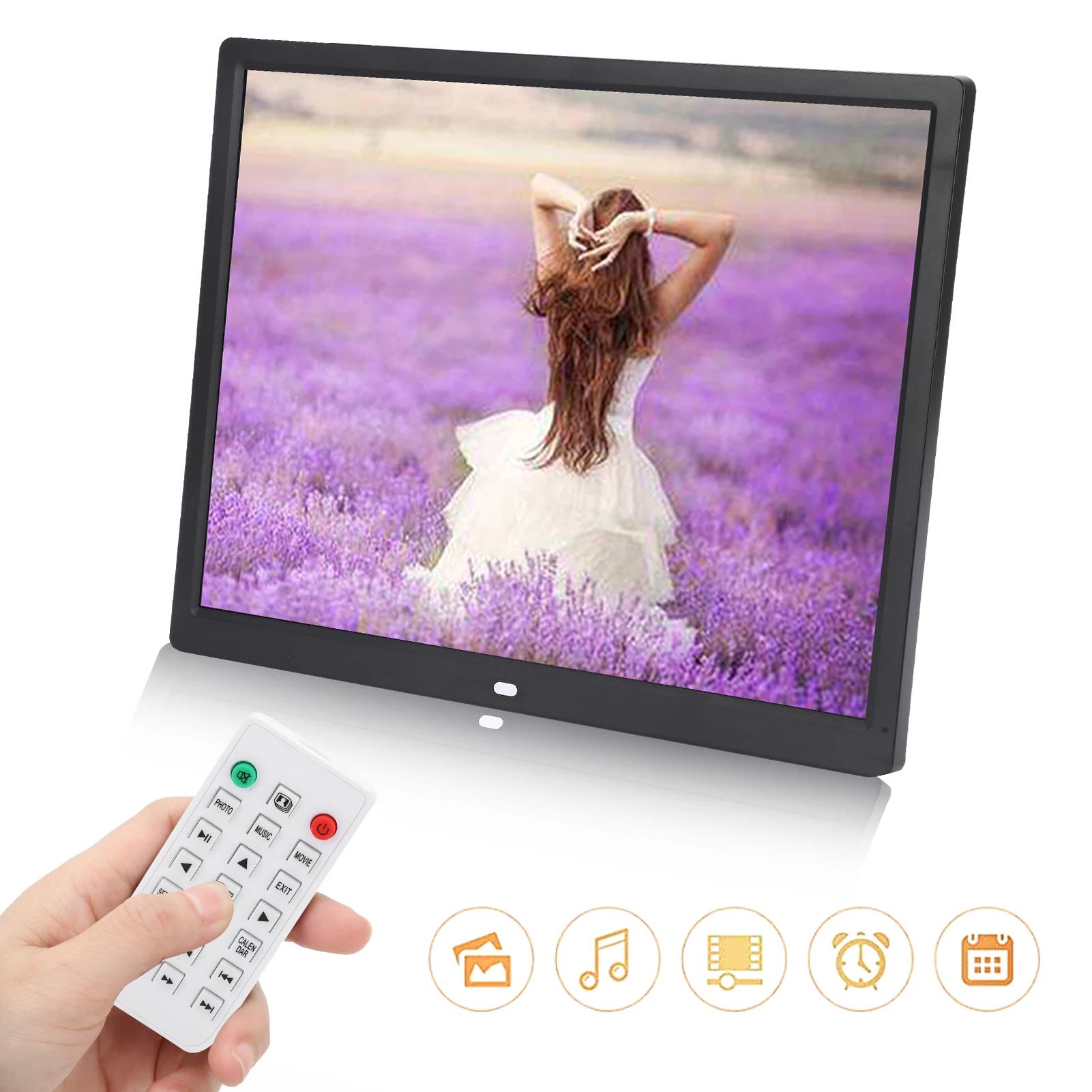 15in HD Digital Photo Frame 1024x768 Resolution Support MP3/MP4/Image Playback Digital Photo Frame with Remote Controller