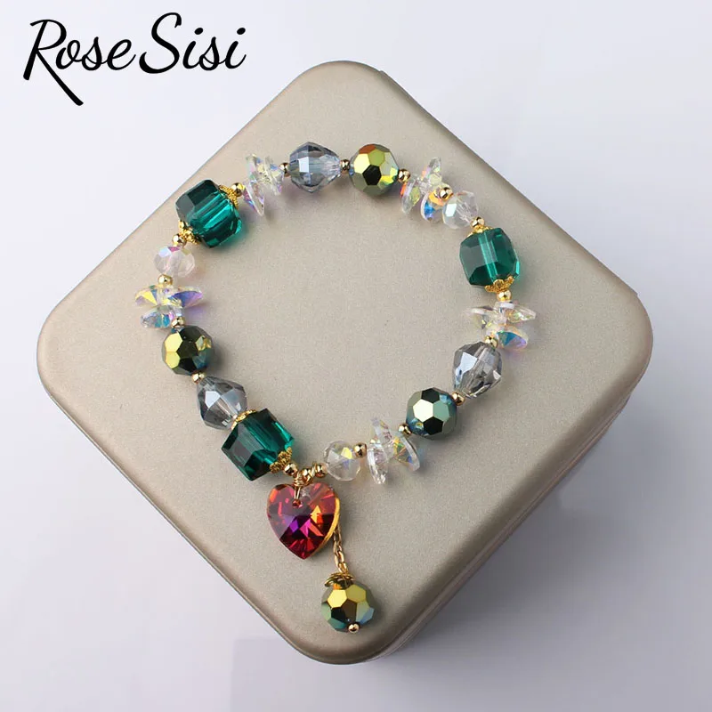 Rose sisi Korean version of fresh ocean wind blue crystal bracelet for women faceted beads dolphin heart-shaped pendant jewelry