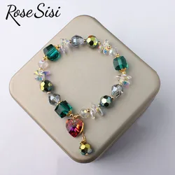 Rose sisi Korean version of fresh ocean wind blue crystal bracelet for women faceted beads dolphin heart-shaped pendant jewelry