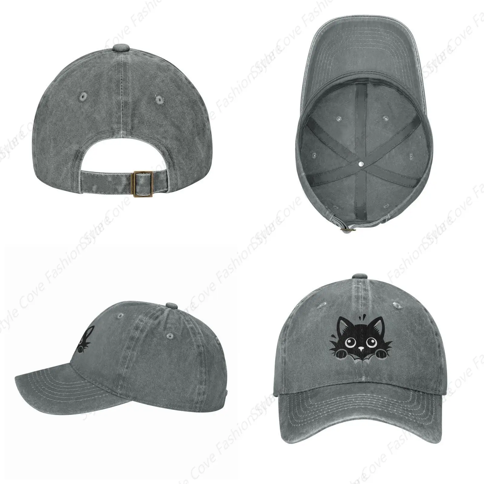 Lustige schwarze Katze spähen Baseball kappe verstellbare gewaschene LKW-Hut klassische Vintage Hut Outdoor-Sport kappe Erwachsenen Sonnenschutz hut