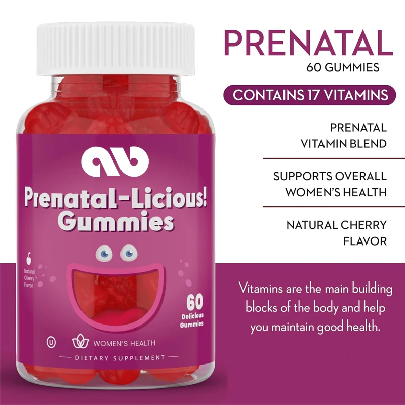 Organic prenatal gummies for women - prenatal vitamins containing folic acid and iron promote fetal development, 60 gummies