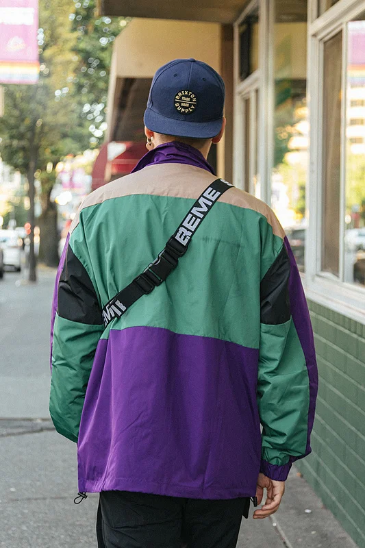 Men Hip Hop Vintage Jacket Coat Color Block Patchwork Harajuku Streetwear Retro Windbreaker Zip Up Coats 2022 Autumn Pocket Tops