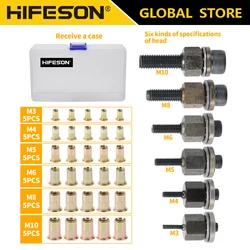 HIFESON 36Pcs/Set Hand Rivets Nut Gun Tool Sets With Box M3 M4 M5 M6 M8 M10 Stainless Steel Rivet Flat Head Accessories