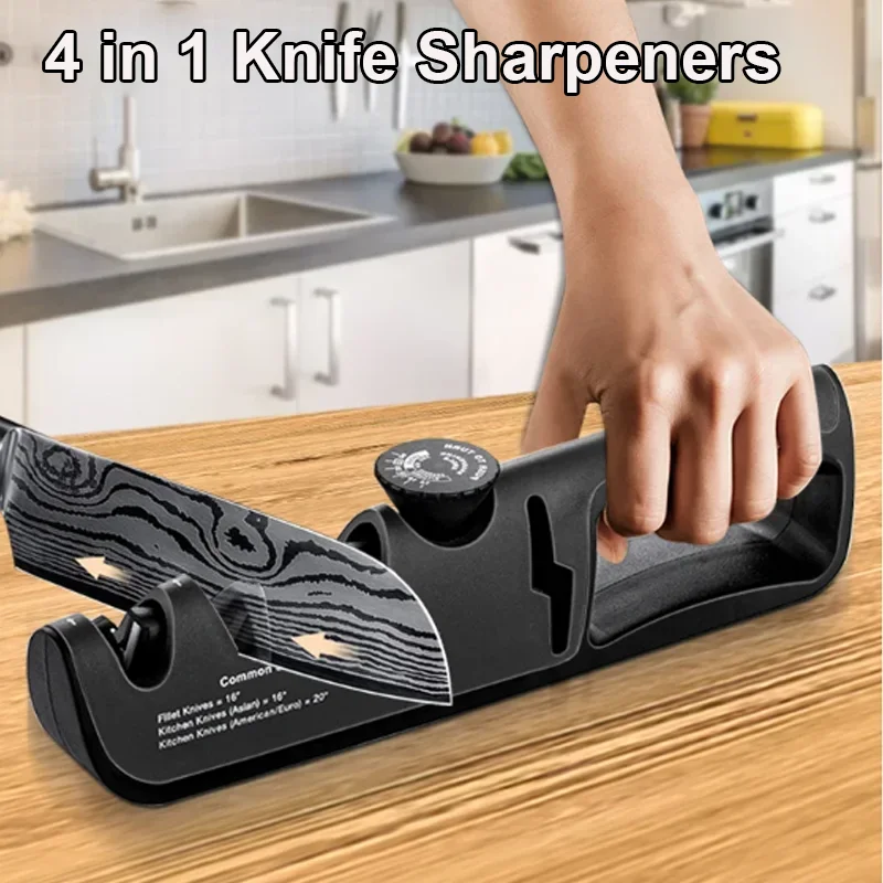 

4 in 1 Knife Sharpeners Multi-function Knife Sharpener Adjustable Angle Precision Whetstone Home Kitchen Knife Scissors Stone