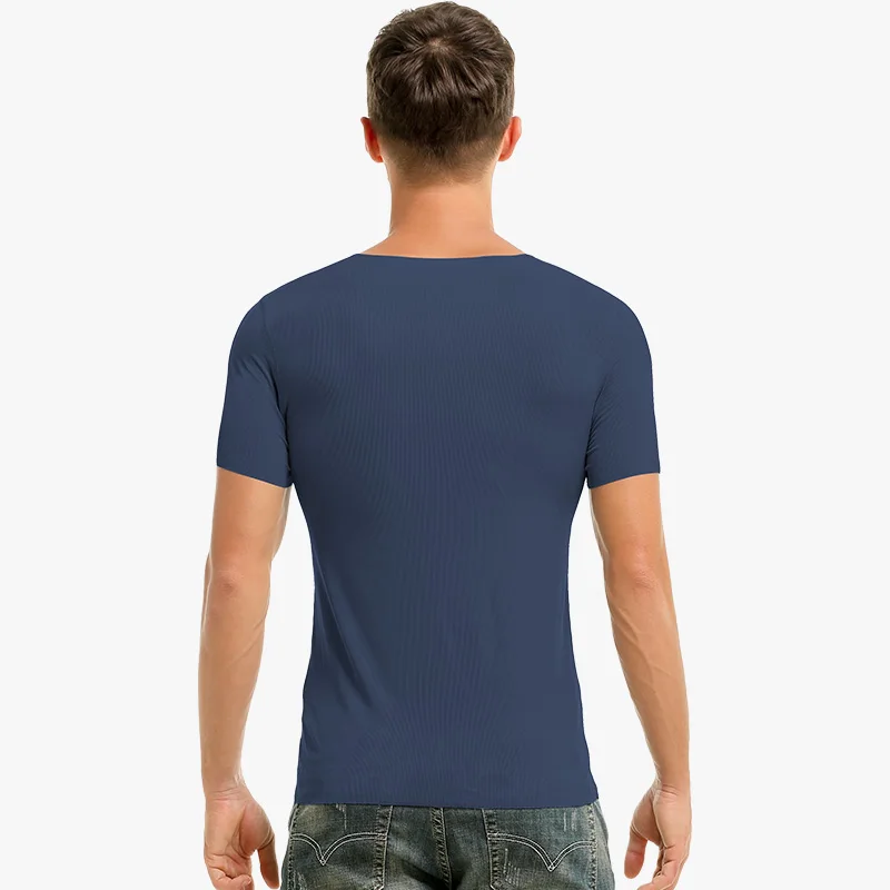 Summer Ice Silk Seamless Men's Short-Sleeved Pure Color T-Shirt V Neck Half-Sleeved Top Clothing Thin Bottoming Shirt Slim Intim