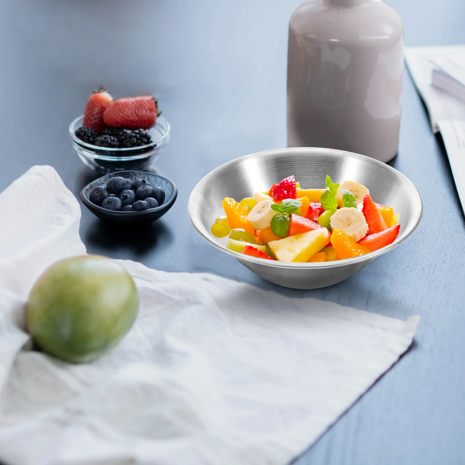 

2Pcs Stainless Steel Storage Bowl Multi-Function Salad Noodle Food Container Durable Portable Indoor Outdoor Use