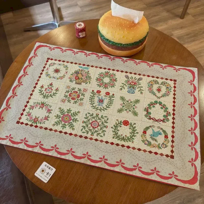 VIKAMA Christmas Flower Linen Meal Mat Retro Patch Table Mat Heat Resistant Table Mat Kitchen Festival Party Desktop Decoration