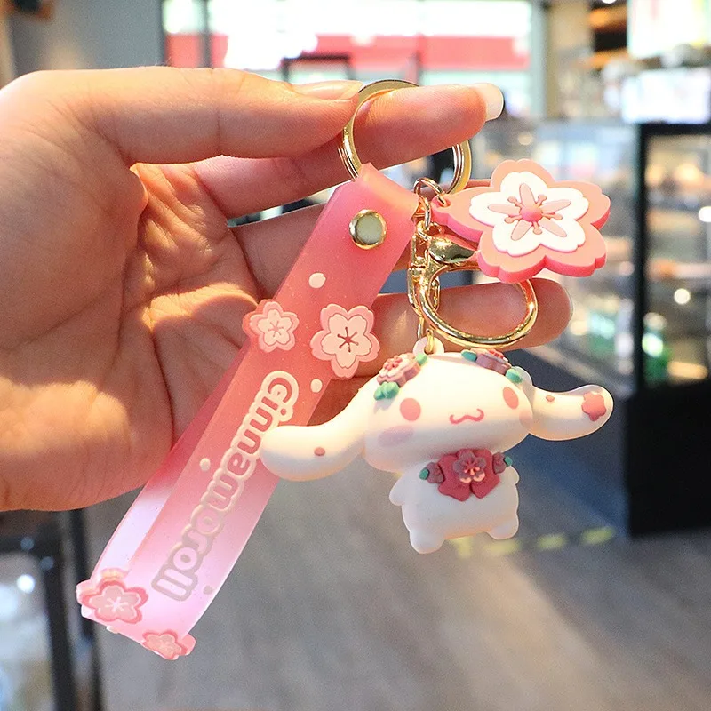 Sanrio Cute Sakura Keychain Pink Hello Kitty Melody Kuromi Model PVC Toy Collection Cartoon Keyring Toy Peripheral Toys image 5