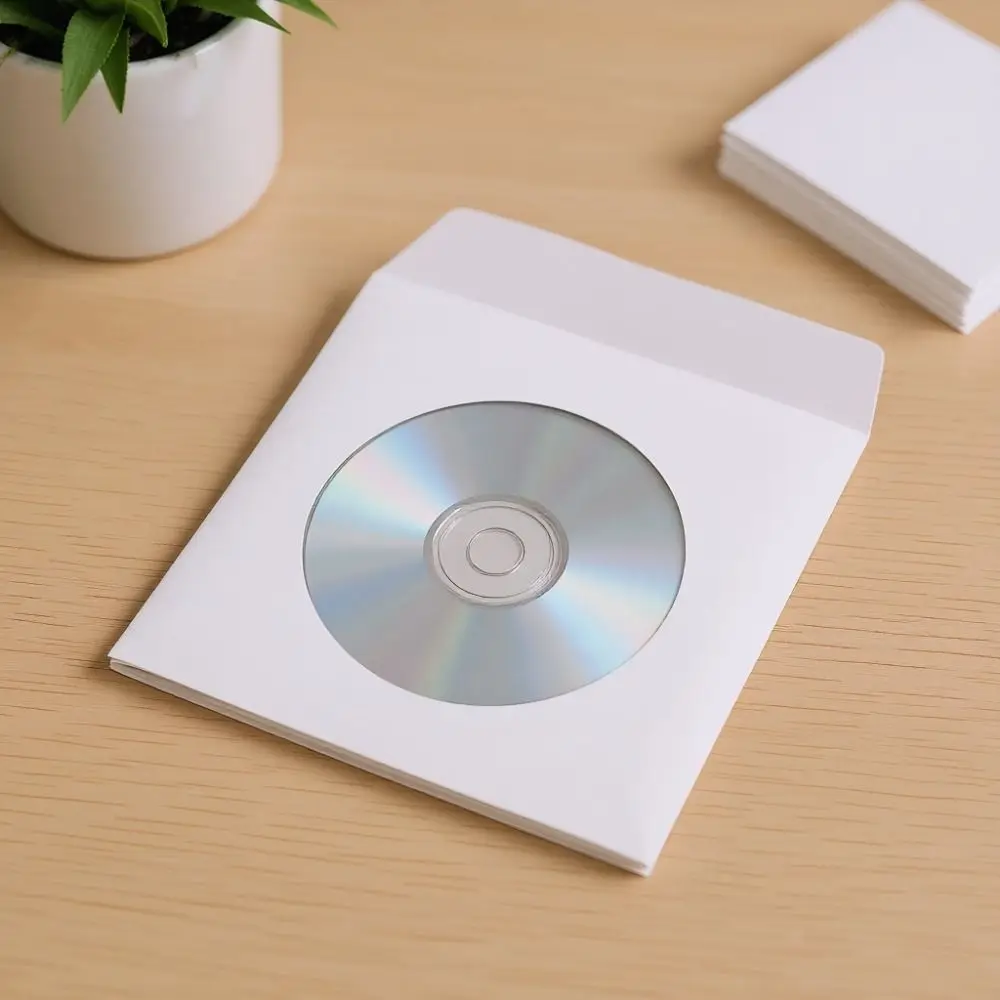100PCS Practical Clear Window CD Sleeves Flap Design Reusable DVD Sleeves Envelopes Office Organization