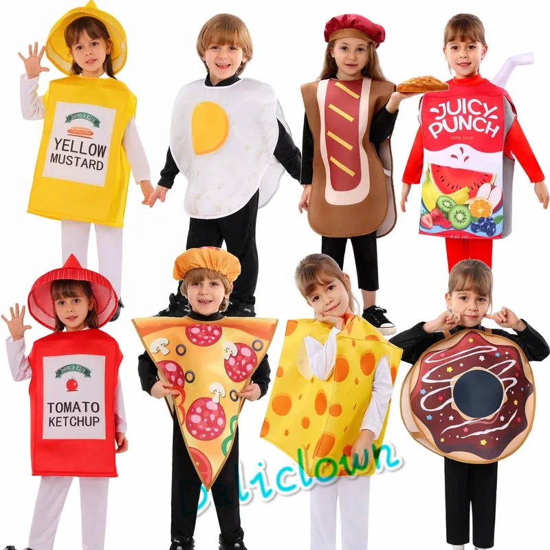 Disfraz divertido de comida para niños, Donut, Chocolate, Pizza, queso, mermelada, jugo, salchicha, Perro caliente, Cosplay, fiesta de Carnaval, accesorios de disfraz de Halloween