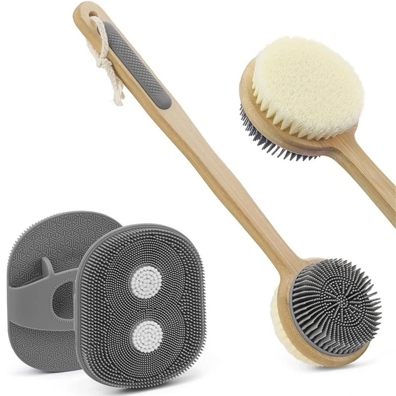 ABVG-Exfoliating Anti-Slip Back Scrubber For Shower+ Body Scrubber-Dual Sided Silicone& Nylon Bristles Lather Well