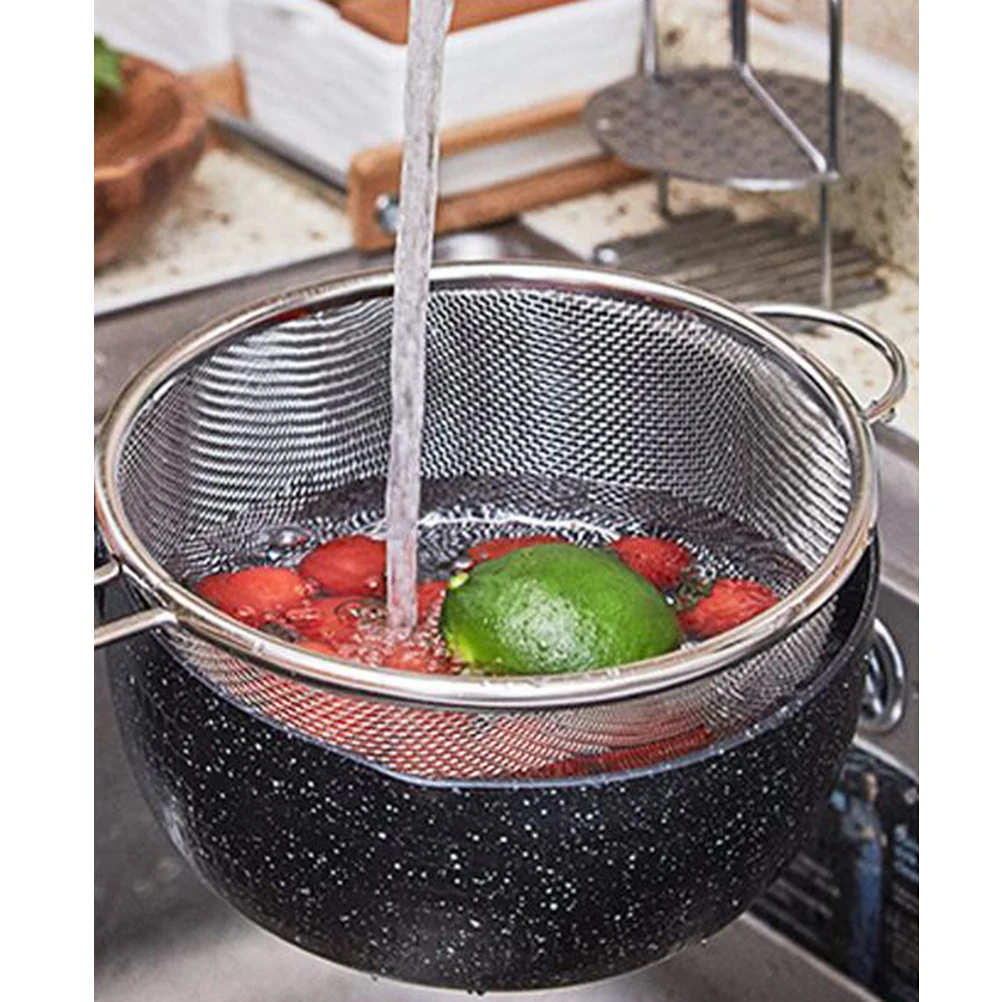 Stainless Steel Colander With Double Handles Large Metal Mesh Colander Kitchen Mesh Colander for Pasta Spaghetti Berry Steamers