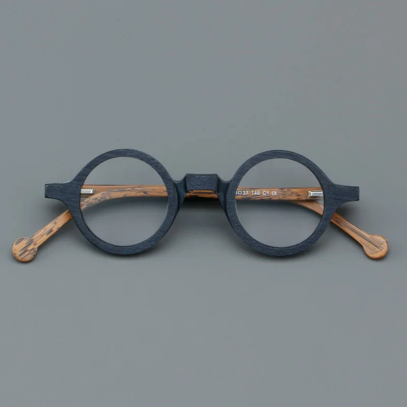 Handmade Wood Grain Acetate Eyeglasses Retro Small Round Frame Big Face Design Optics Glasses Frame Men Women Can Customize Lens