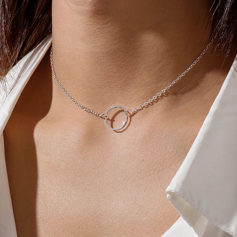 

Aihua Fashion Girls Clavicle Chain Hollow Round Circle Necklaces for Women Simple Concise OL Necklaces Birthday Jewelry Gifts