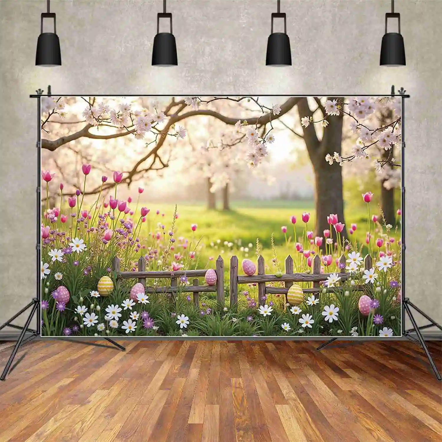 MOON.QG Easter Spring Photography Background Eggs Green Grass Flower Photocall Backdrop Children Studio Photobooth Supplies