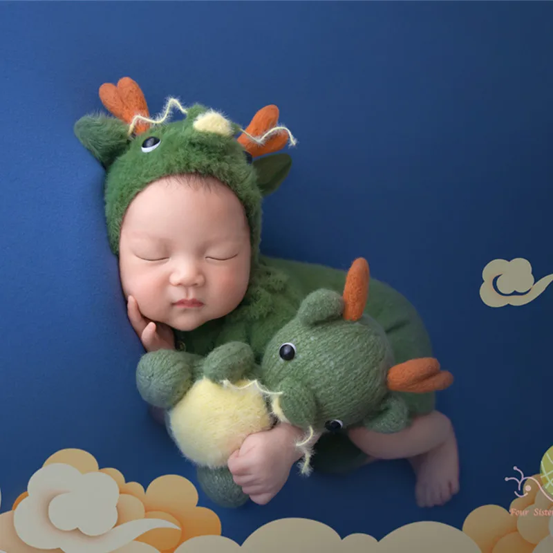 ❤Ensemble de vêtements de photographie pour nouveau-né, chapeau de dragon, combinaison, queue, beurre, accessoires photo pour bébé, vêtements de