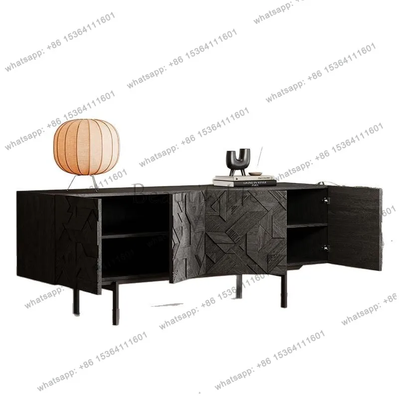 

Medieval industrial style solid wood dining side cabinet minimalist floor storage black entrance cabinet
