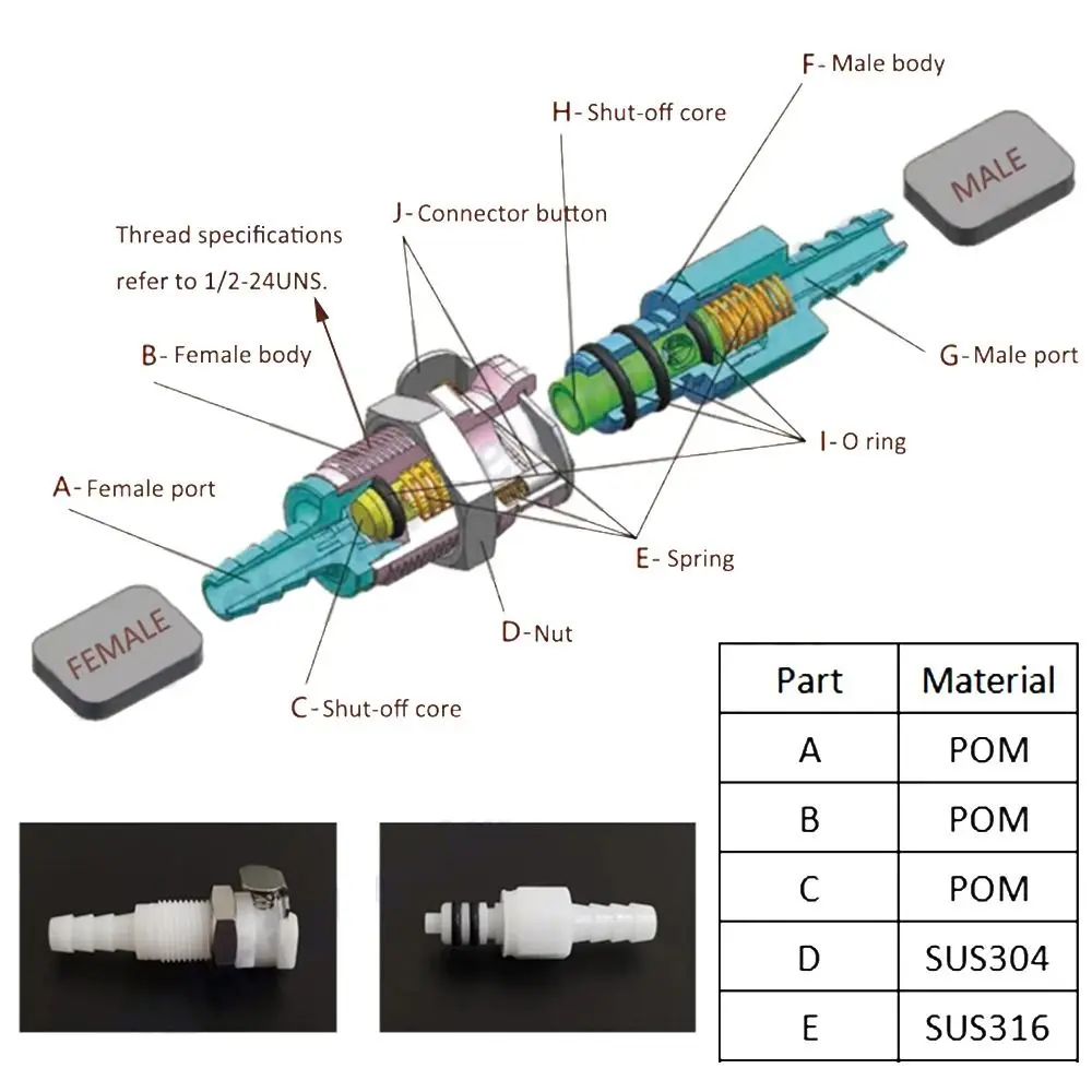 1Pcs Disconnect Fitting Coupling Hose Joint Tube Connector Quick Shut-Off Hose Barb Valved L-Series 5/16 3/8 Quick Coupler