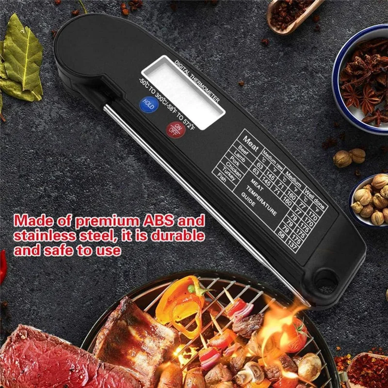 Food Thermometer Withfolding Probe Turkey Fish Beef Kitchen Cooking BBQ Grill Temp Tester