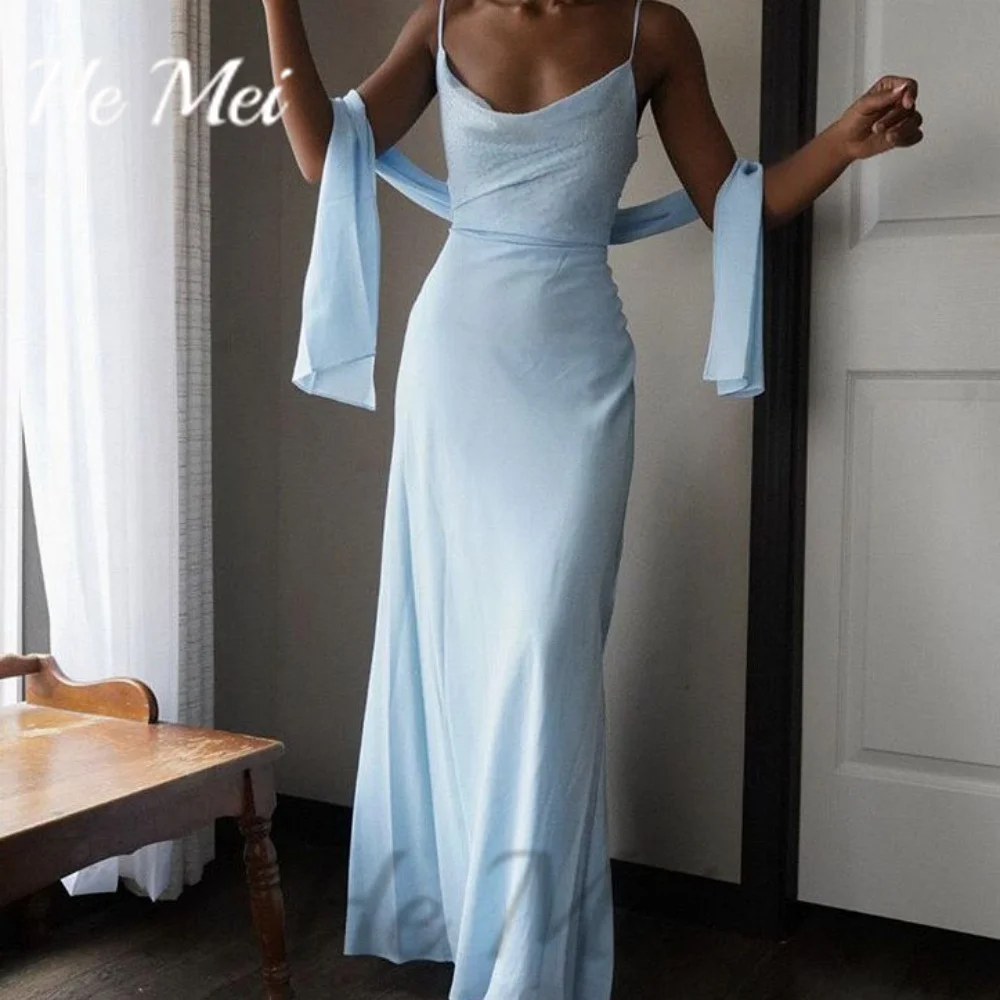 

Simple Prom Dress For Women Scoop Collar Beach Evening Gowns Custom Spaghetti Straps Ankle Length Party Dresses فساتين السهرة