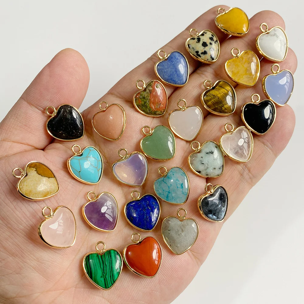 Cute Heart Shape Stone Pendant Natural Gem Charm