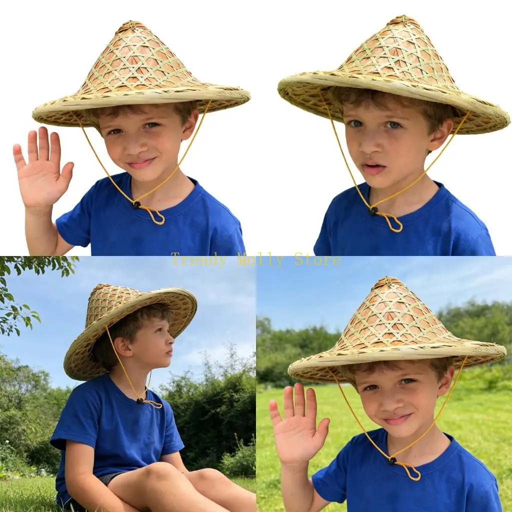 

N5KB Дышащая бамбуковая детская шляпа от солнца с широкой каймой, защита от солнца, легкий уличный козырек для детей с мягкой