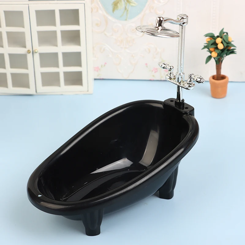 1Set Black Dollhouse Mini Furniture Bathtub Model Toy Simulation Bathroom Accessories Kids Pretend Doll House Decoraton Toy