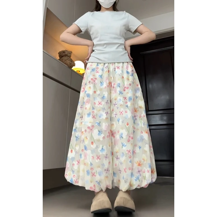 تنورة بنطلون نسائية صيفية ملونة بنمط كوري حلو، تصميم جديد لعام 2025 بنمط الغابات الطازجة والزهور