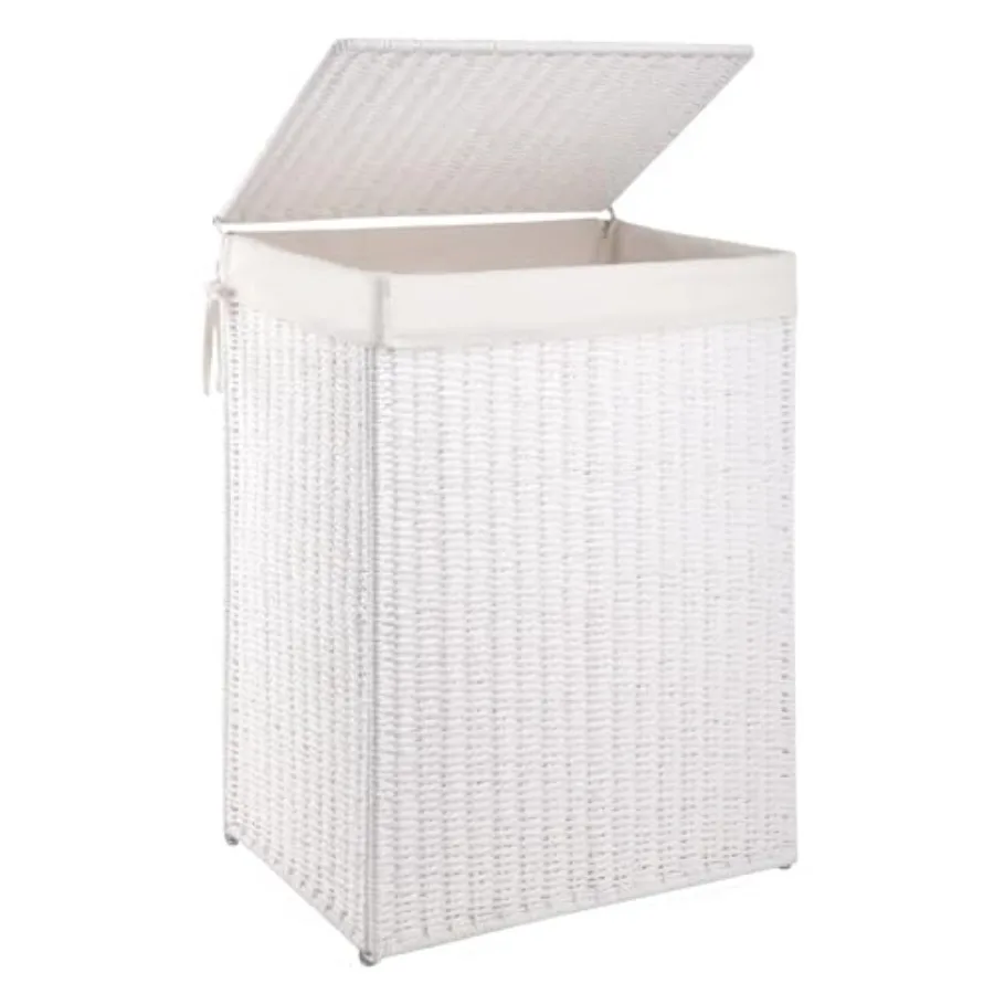Laundry Hamper with Lid 90L 23.8 Gal Large Wicker Clothes Basket for Bedroom Bathroom Handwoven Paper Rope Design Washable Fabr