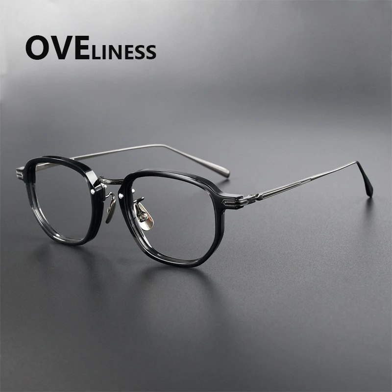 

Оправа для очков из ацетата и титана, мужская квадратная, дизайнерская, женская ретро-винтажная, ультралегкая, для зрения