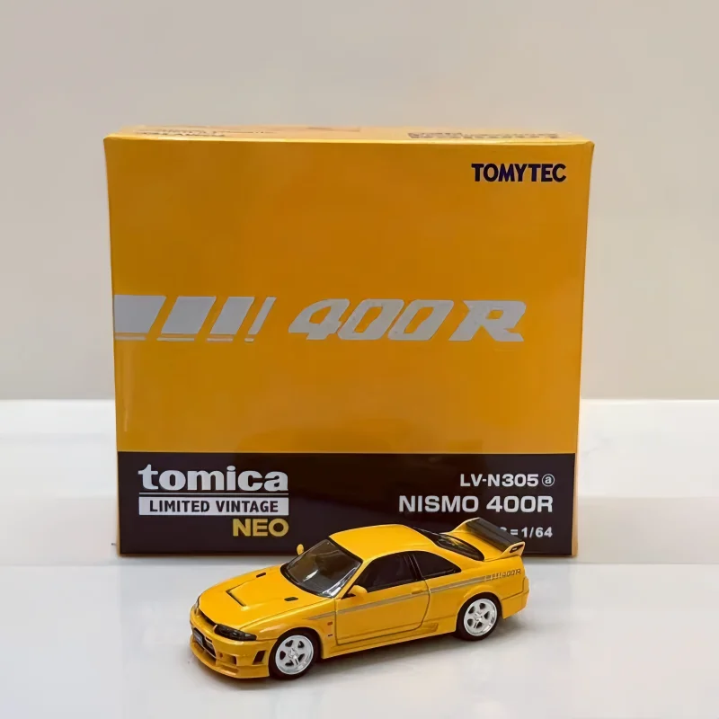 TOMYTEC TLV-N305a 400R modelo de coche de simulación en miniatura fundido a presión de aleación amarilla, adornos para adultos, juguetes para niños, regalos para niños