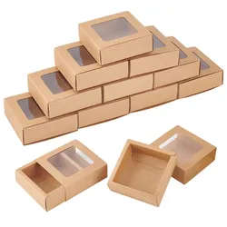 20 Packs Square Kraft Paper Drawer Boxes with Window 7.5x7.5x3cm Paper Gift Boxes for Bakery Party Favor Treats Storage