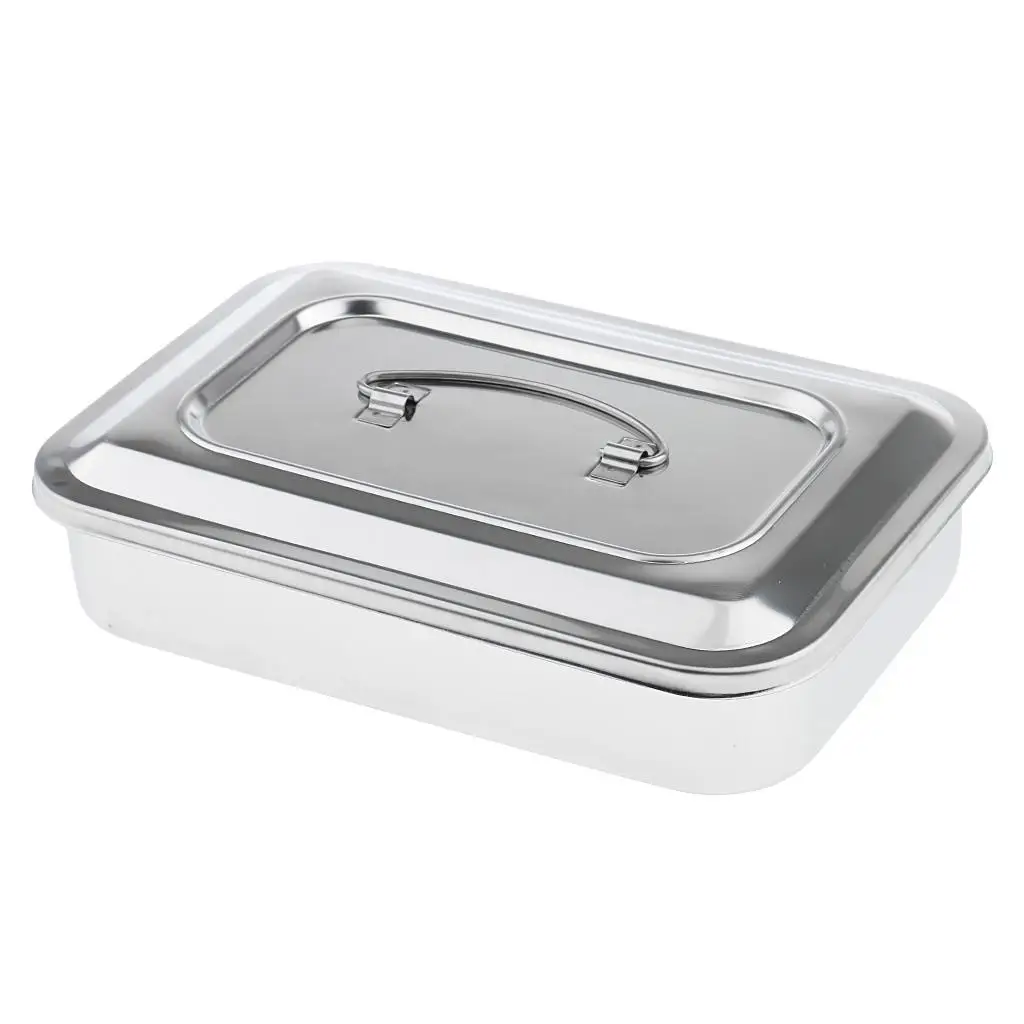 Stainless Steel Dental Instrument Tray Box with Handle Lid Organizer for Dentistry Tattoo Studios and Piercing Supplies