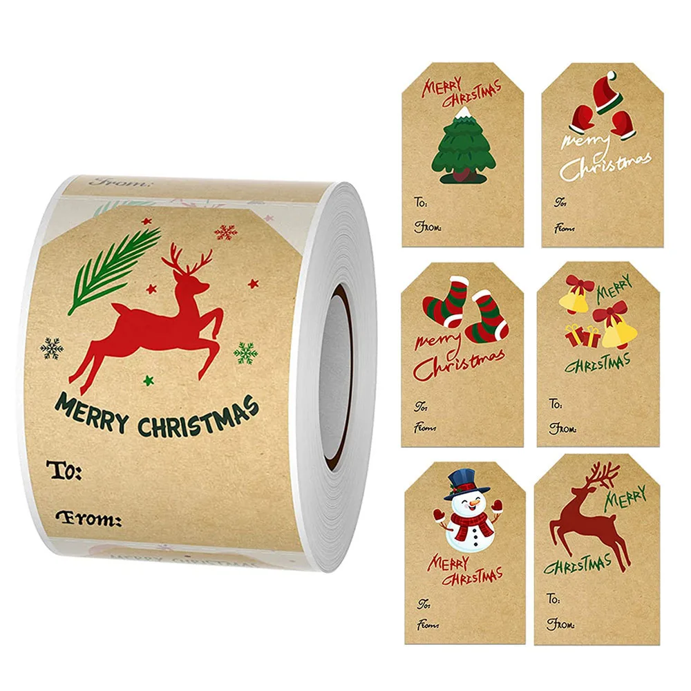 250pcs Christmas Theme Seal Labels Christmas Gift Tags Sealing Sticky Sticker Aesthetic Kraft Paper  Decorative Scrapbook