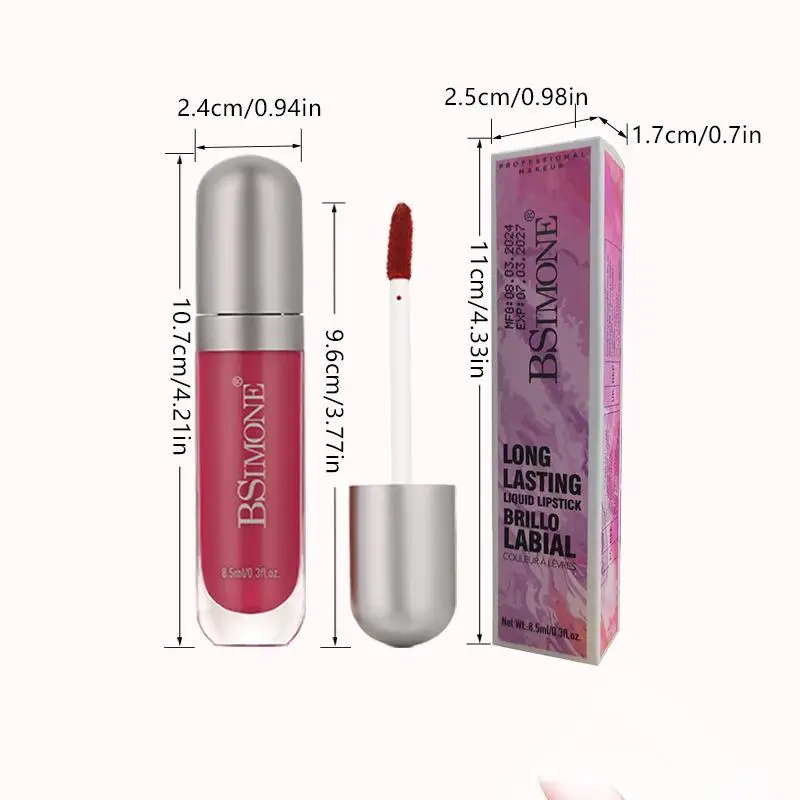 1Pc BSIMONE Matte Lip Gloss Velvet Liquid Lipstick Non Stick Cup Long Wearing High Pigment Lip Glaze Moisturizing Nourishing