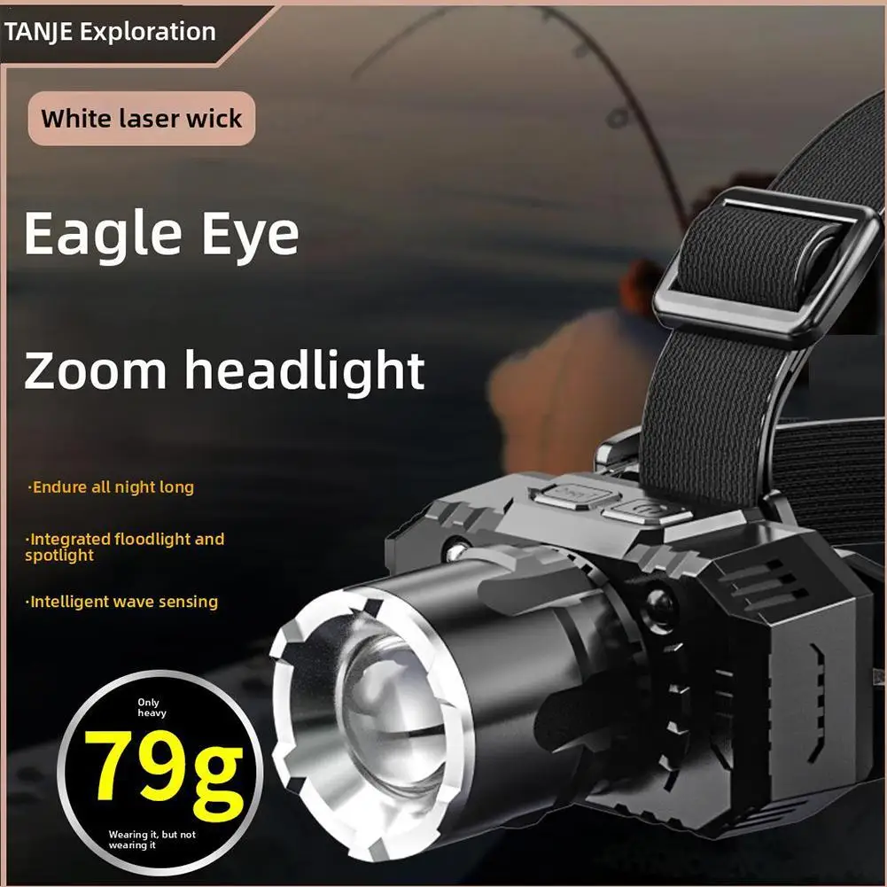 

Motion Sensor Zoomable LED Headlamp 1200mAh Head Mounted White Laser Outdoor Night Fishing Light Long-lasting Waterproof Light