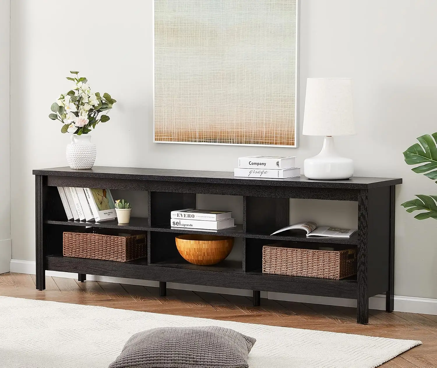 70 Inch TV Stand for 75 Inch TV, Classic TV Console Table Entertainment Media Stand with 6 Storage Cubby,, Customized