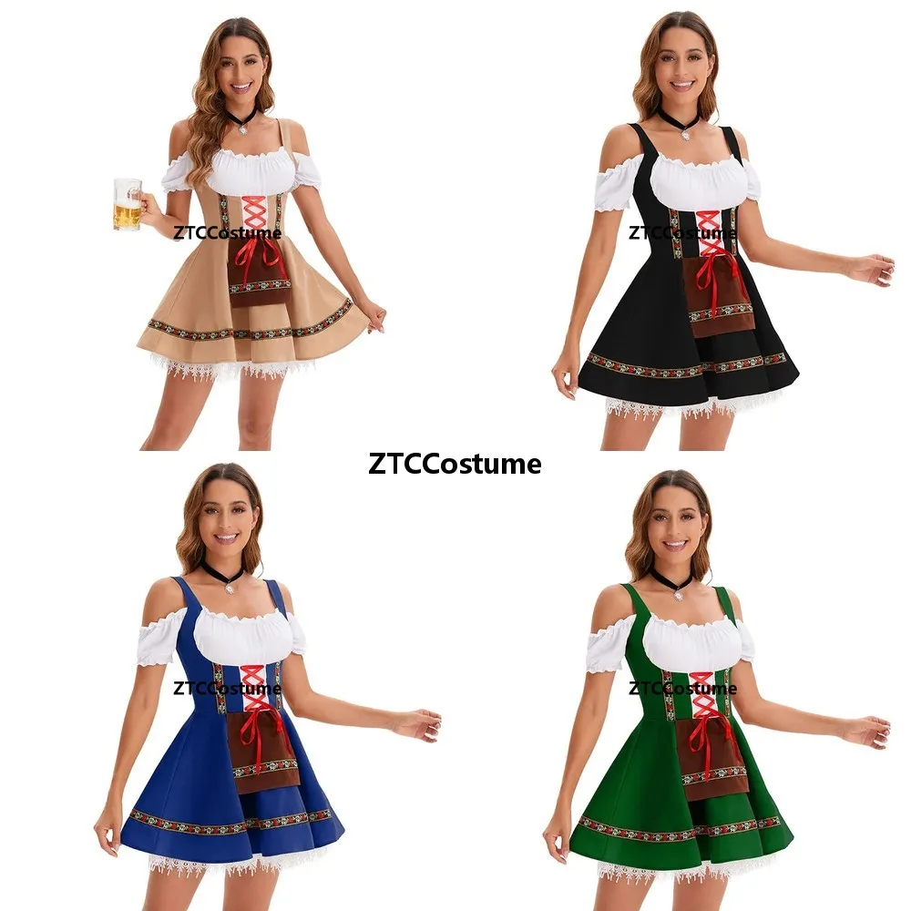 

German Bavarian Dirndl Dress Women Oktoberfest Costume Traditional Beer Festival Cosplay Lace Up