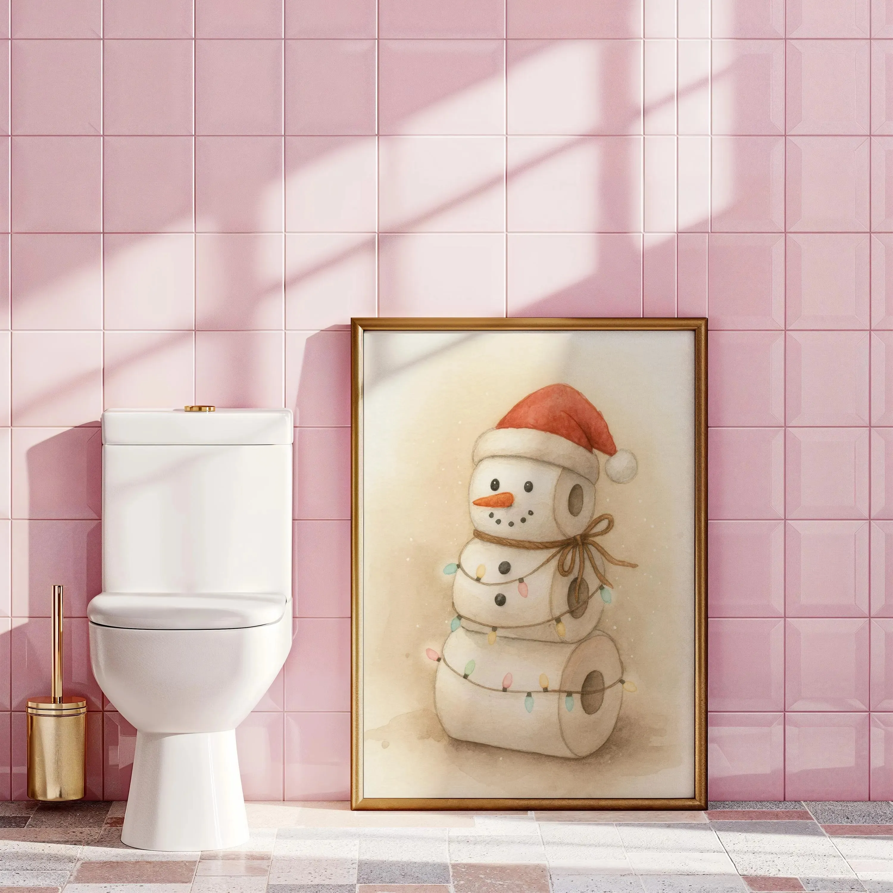 Decorazione natalizia divertente per il bagno, stampa natalizia con pupazzo di neve in carta igienica, simpatico arte da parete per le vacanze, poster per WC, poster invernale rustico