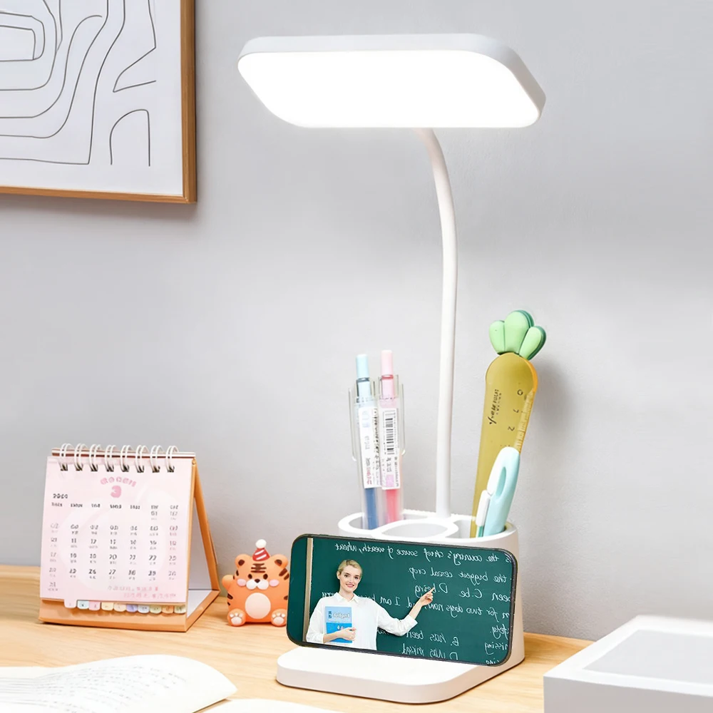 USB Rechargeable LED Desk Lamp Multifunctional Touch Control with Pen Holder Dimmable Light for Work And Study