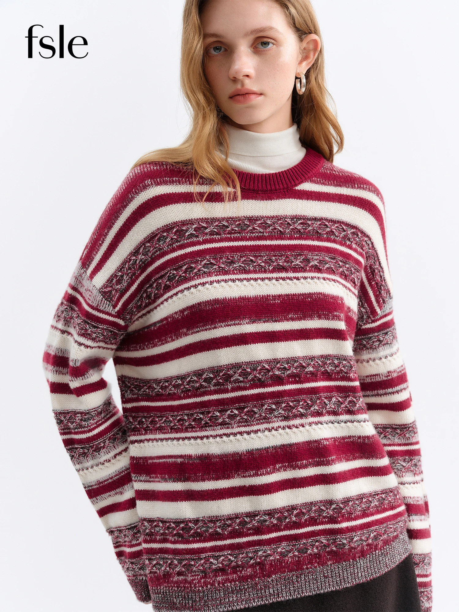 

FSLE Christmas Sweater Autumn Winter Women Vintage Red Striped Knit Sweater Christmas New Year Cozy Pullover Retro Oversize Top