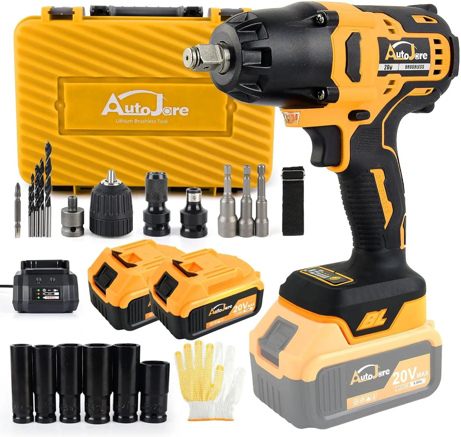 

Cordless Impact Wrench 1/2 inch 479 Ft-Lbs(650 N.m) Brushless Power Impact Wrenches 3 In 1 Electric Impact Wrench With 2 x 4.0A