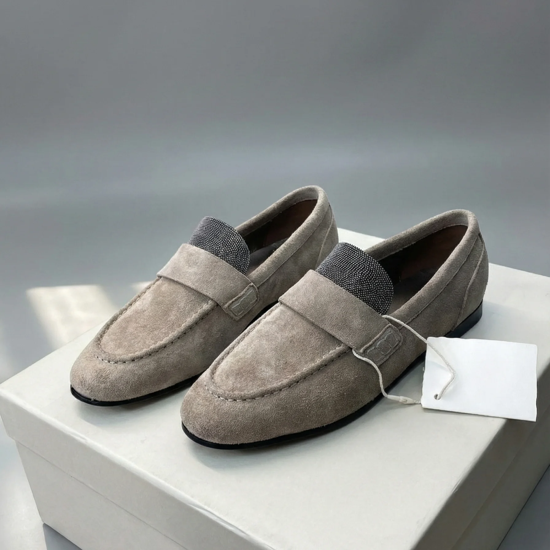 

New women's suede shoes, genuine leather sole, sheepskin lining, slip-on flats, Italian-style casual driving shoes