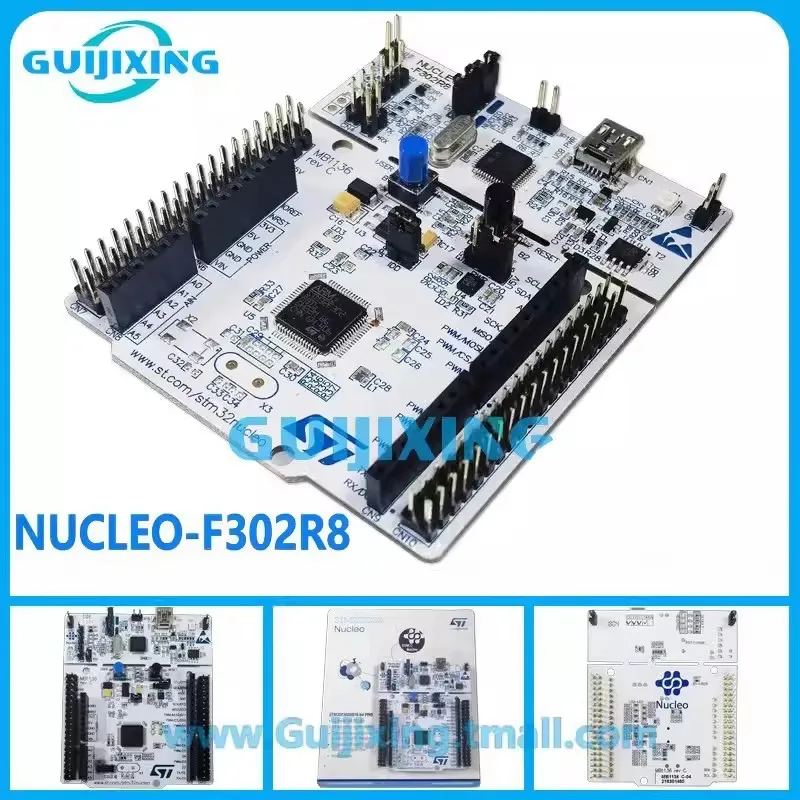 The off-the-shelf NUCLEO-F302R8 uses the STM32F302R8T6 microcontroller STM32 Nucleo-64 development board