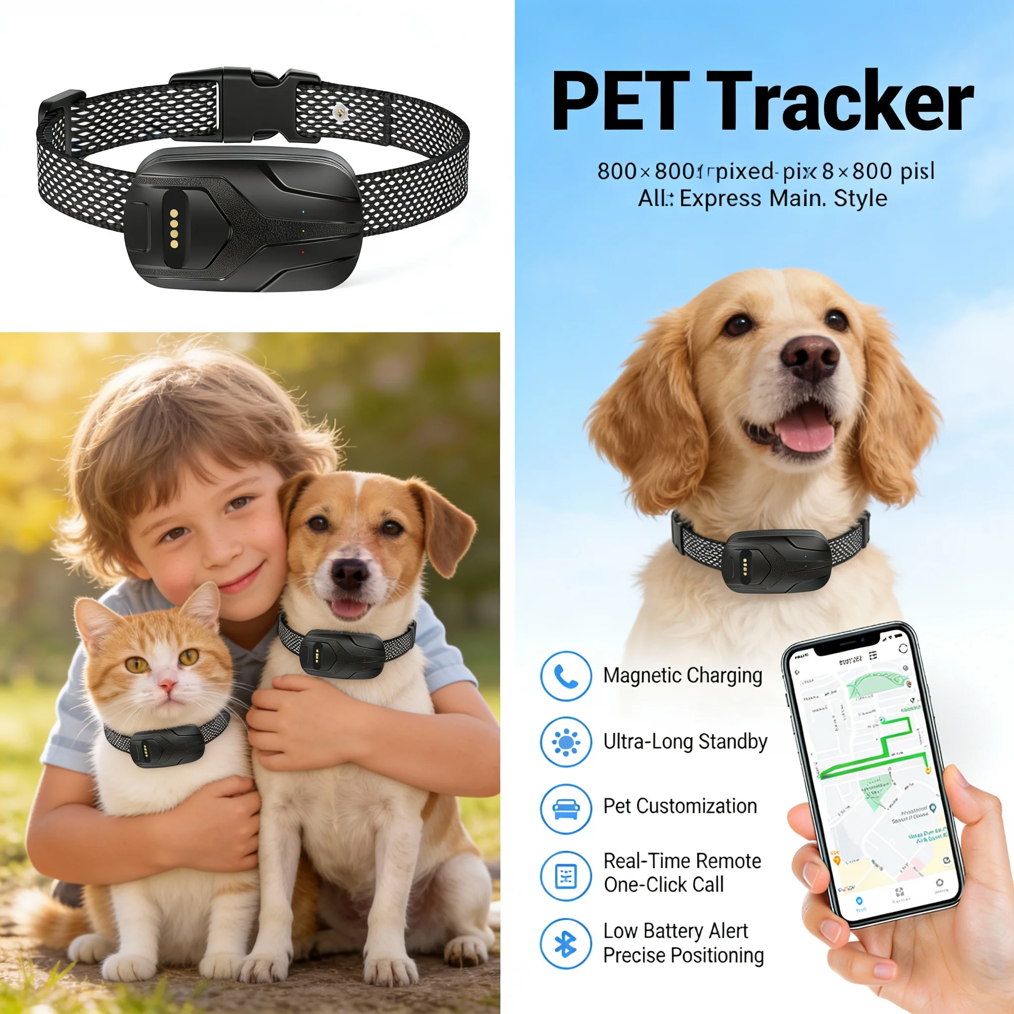 4G Pet GPS Tracker with SIM Card Trajectory Playback Anti-Lost Smart Collar Real-Time Positioning Locator for Dog Cat