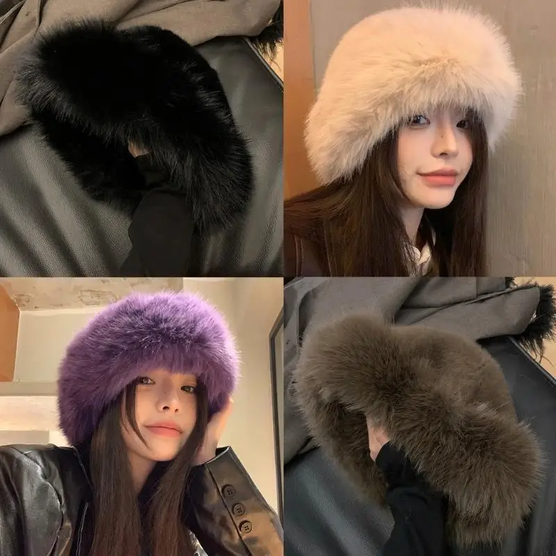 

Утолщенная плюшевая панама для женщин, ветрозащитная шляпа-ведро в русском стиле для взрослых и подростков, зимняя теплая шапка