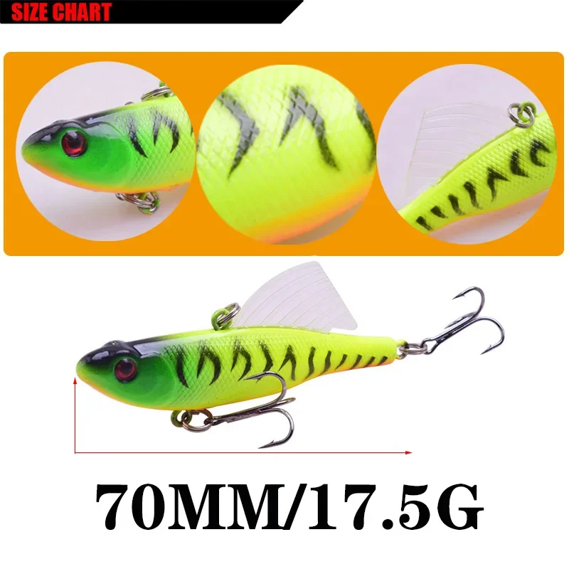 1 Pc Sinking Vib Vibration Fishing Lure 70mm 17.5g Winter Fishing Hake Bait Swivel Jig Wing Artificial Hard Lures Wobbler Tackle