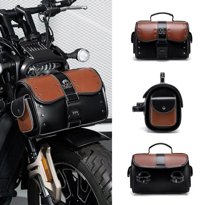 

Motorcycle Storage Bag Leather Front Bag Tool Organizer Waterproof Motorcycle Accessories for Camping Touring Men Women Outdoor