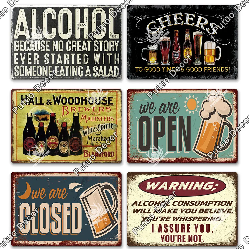 Putuo Decor Funny Beer Tin Sign Plaque Metal Plate Vintage Iron Poster Wall Art Painting for Pub Club Man Cave Bar Decoration