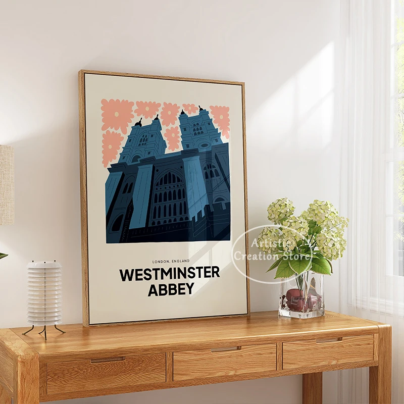Modern Cartoon London Coliseum Acropolis Athens Greece Poster Canvas Painting Wall Pictures for Living Room Home Decor Gifts